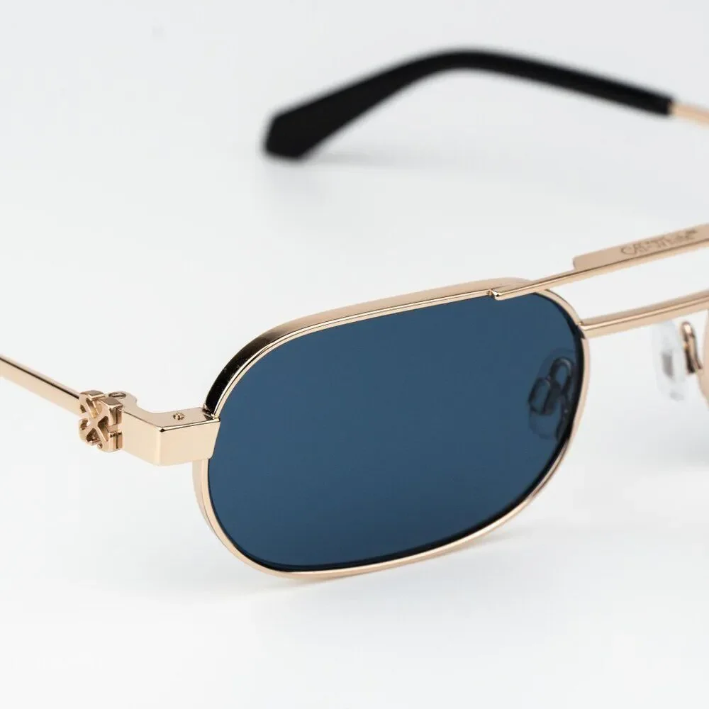 Off-White VAIDEN Men Sunglasses Gold Blue Oval OERI123 VAIDEN 7645 NEW AUTHENTIC